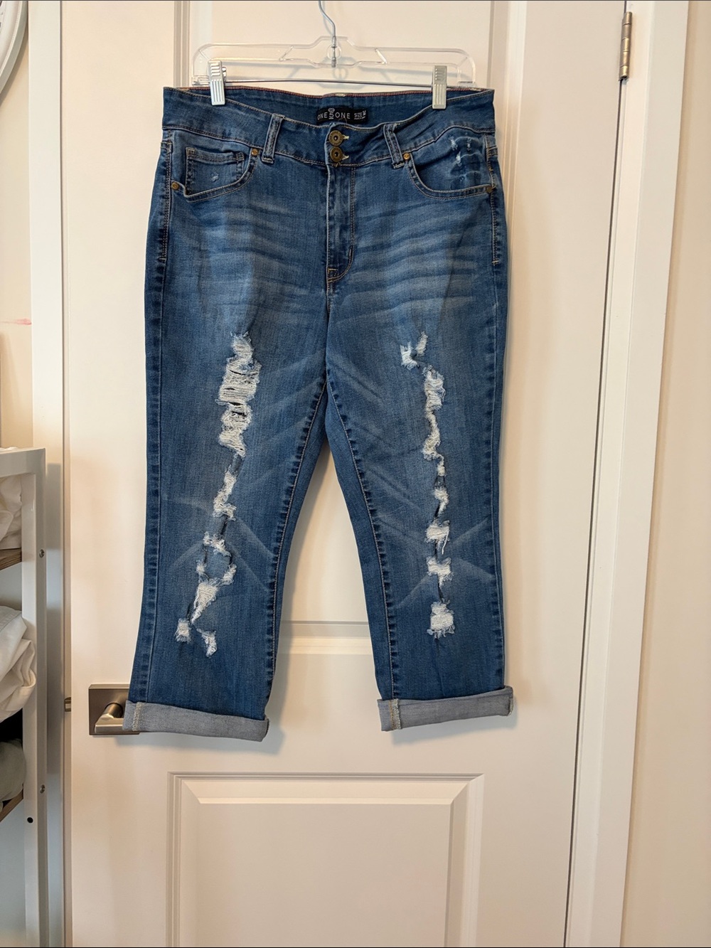 one 5 one Distressed Blue Boyfriend Jeans